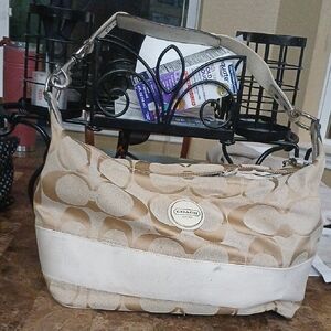 Coach Tan and Cream Signature Shoulder Bag